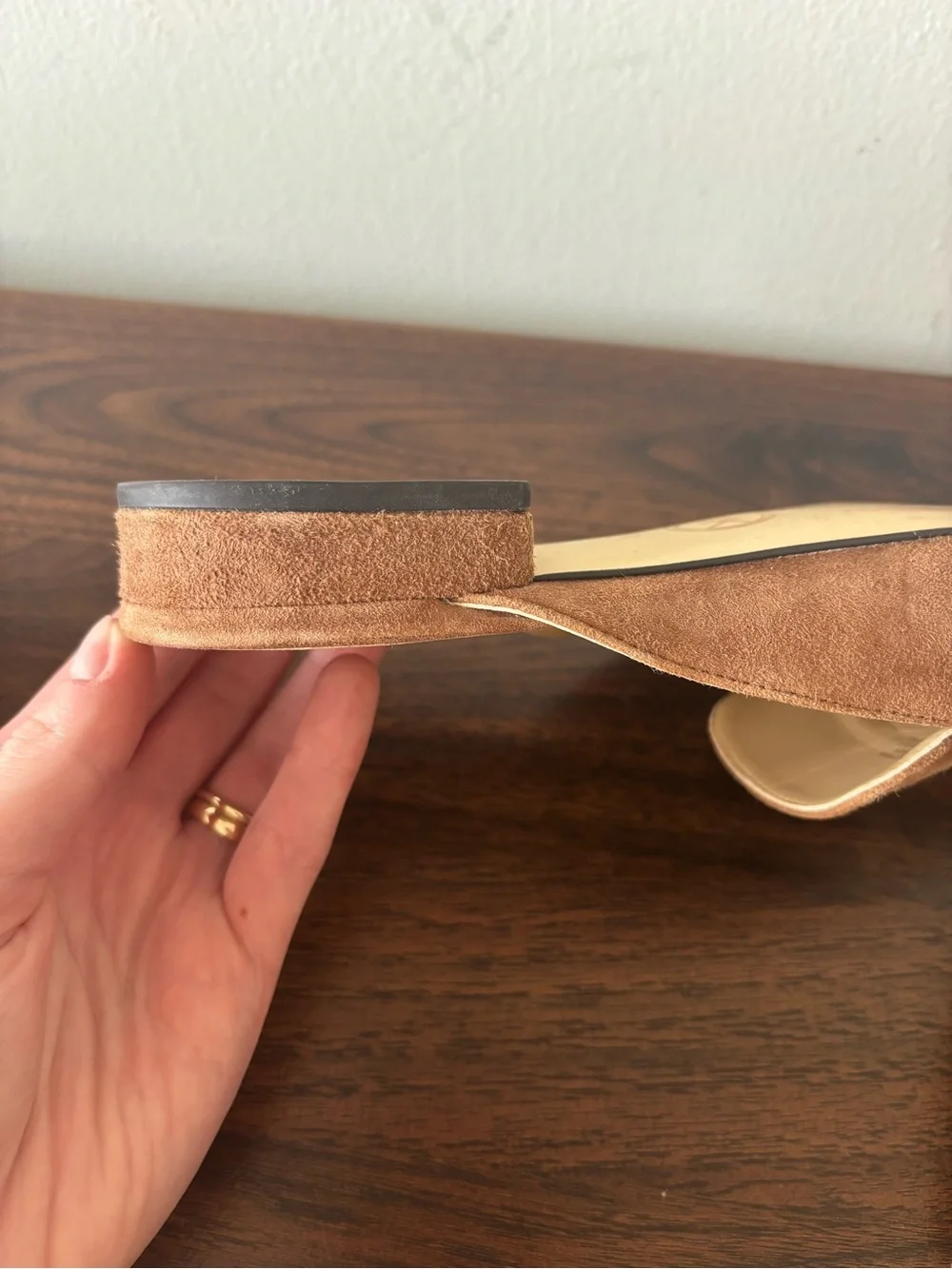 Michael Kors Brown Suede Backless Loafers with Gold-Tone Bar